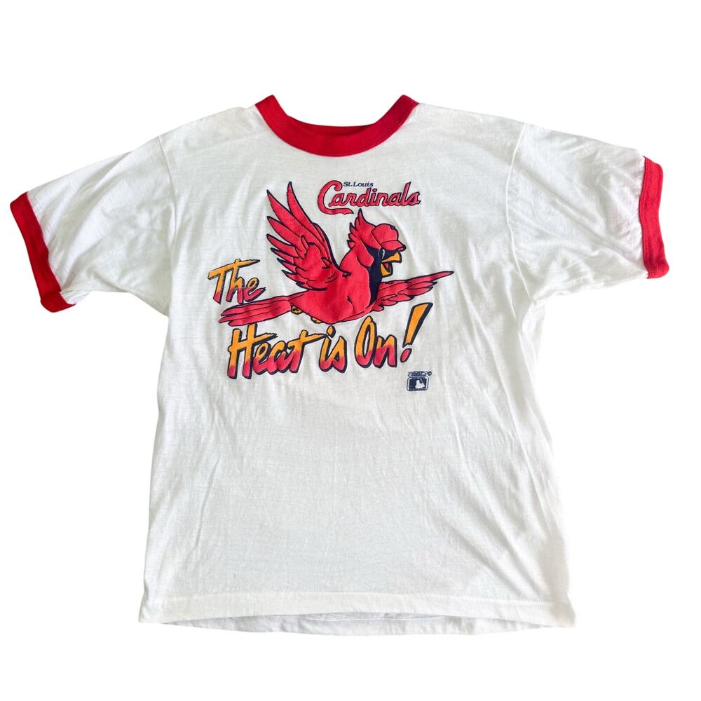Vtg 1980s St. Louis Cardinals The Heat Is On Baseball TShirt Screen Stars Large